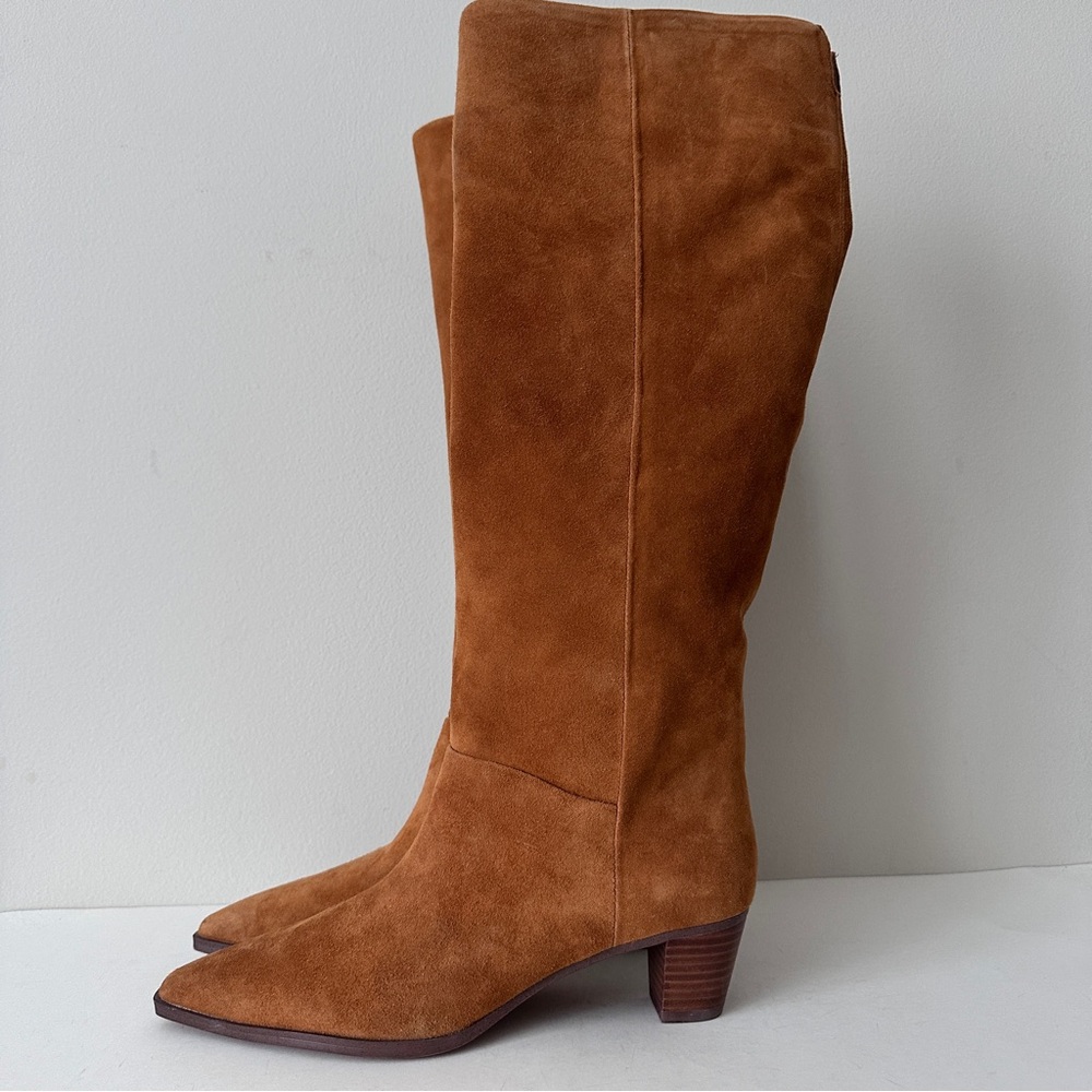 NEW Sarto by Franco Sarto Genevieve Camel Suede KneeHigh Point Toe Boots Sz 8.5M